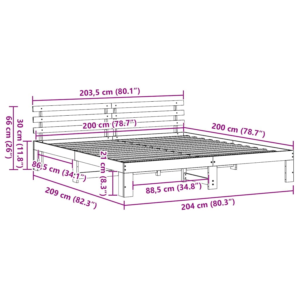 Sengestel Med Hovedgærde Hvid 200 X 200 Cm Massivt Fyrretræ - Billede 10