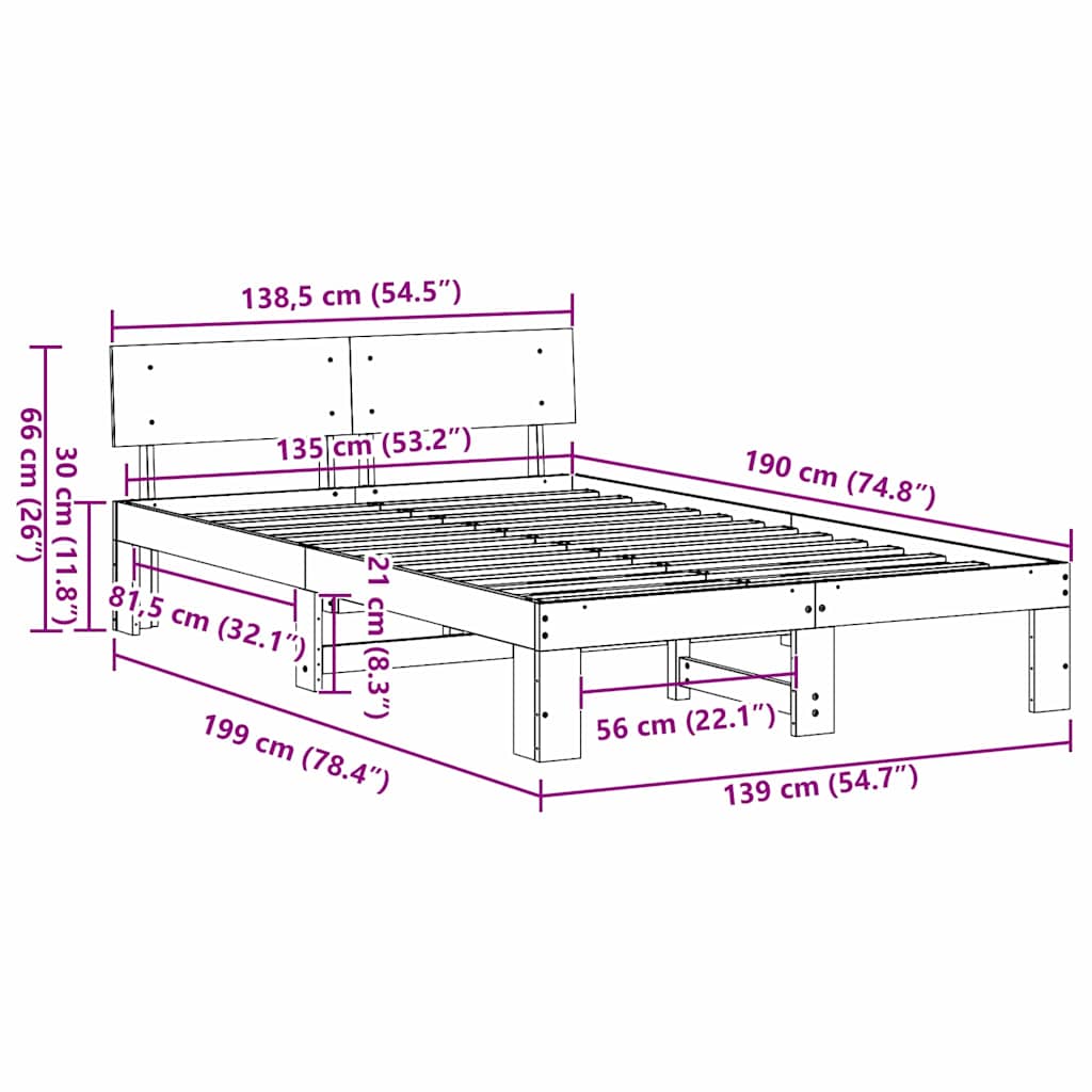 Sengestel Med Hovedgærde Brun 135 190 Cm Massivt Fyrretræ - Billede 10