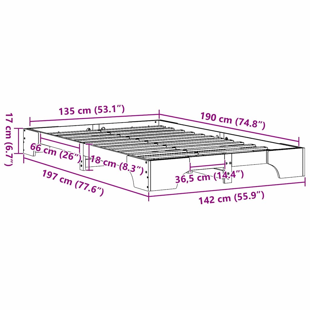Sengestel Massiv Fyrretræ 197 X 142 X 17 Cm Massivt Fyrretræ - Billede 10