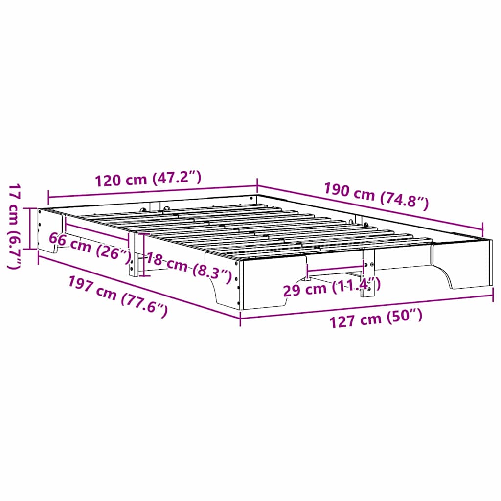 Sengestel Massiv Fyrretræ 197 127 17 Cm Massivt Fyrretræ - Billede 10