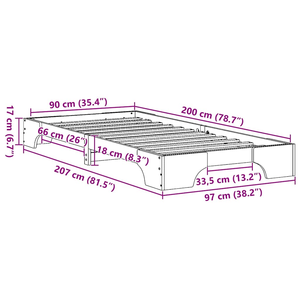 Sengestel Hvid 207 97 17 Cm Massivt Fyrretræ - Billede 10