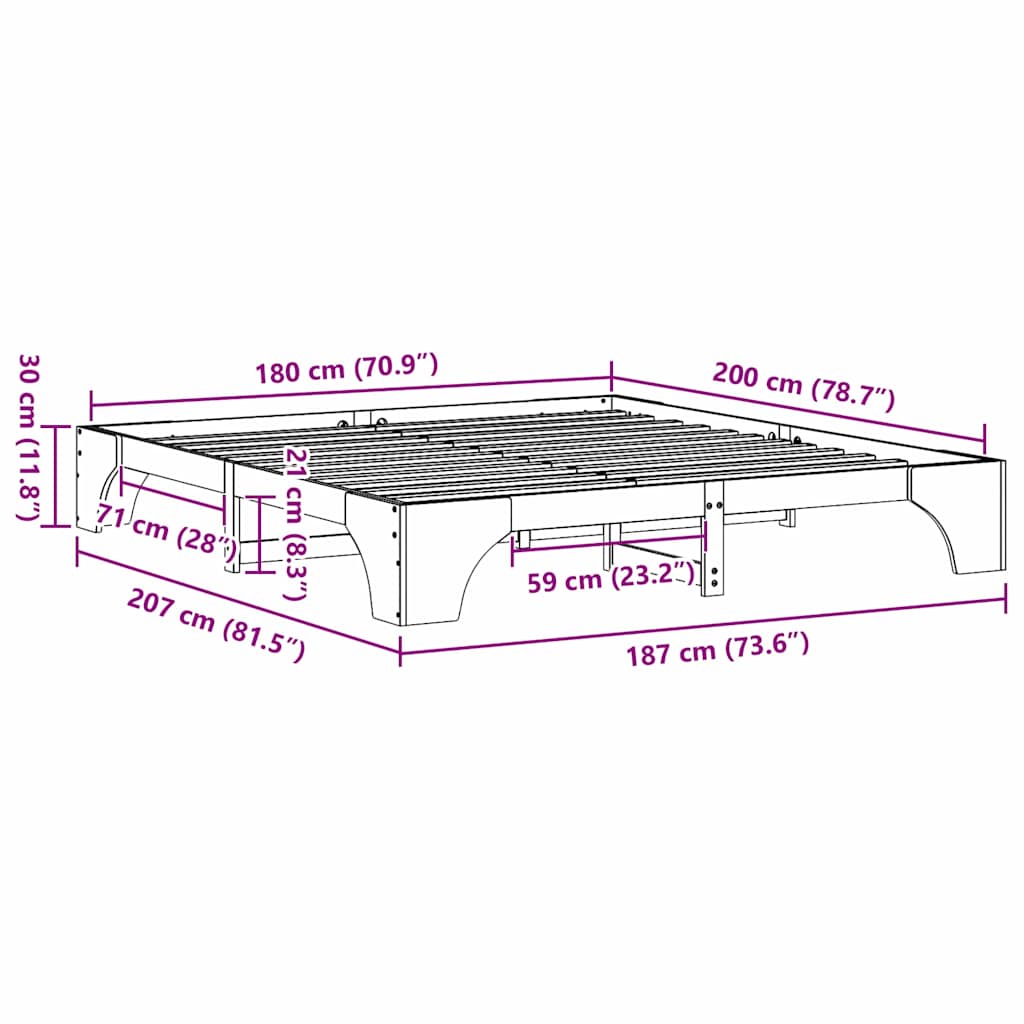 Sengestel Massiv Fyrretræ 207 187 30 Cm Massivt Fyrretræ - Billede 10