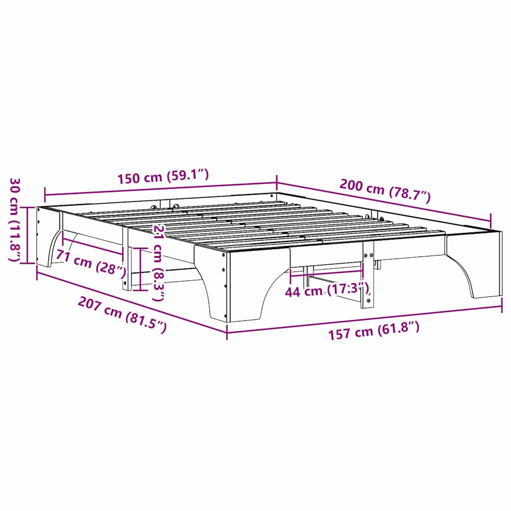 Sengestel Hvid 207 157 30 Cm Massivt Fyrretræ - Billede 10