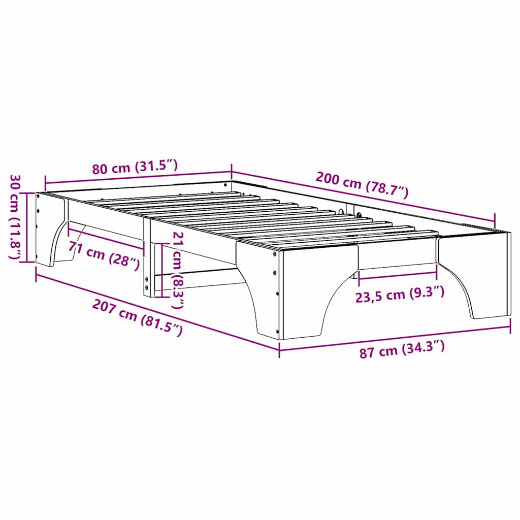 Sengestel Massiv Fyrretræ 207 87 30 Cm Massivt Fyrretræ - Billede 10