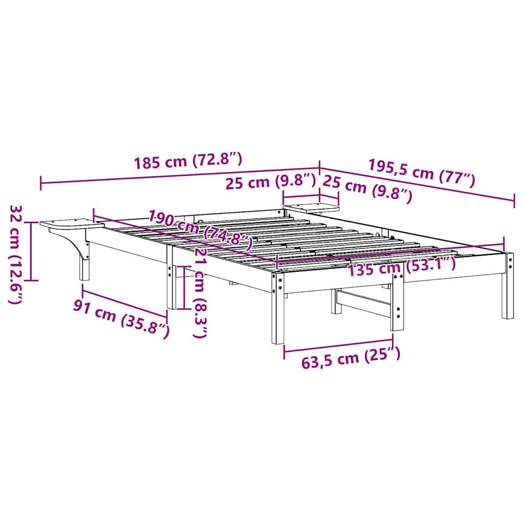 Sengestel Med Sengeborde Brun 135 X 190 Cm Gyldenbrun - Billede 10