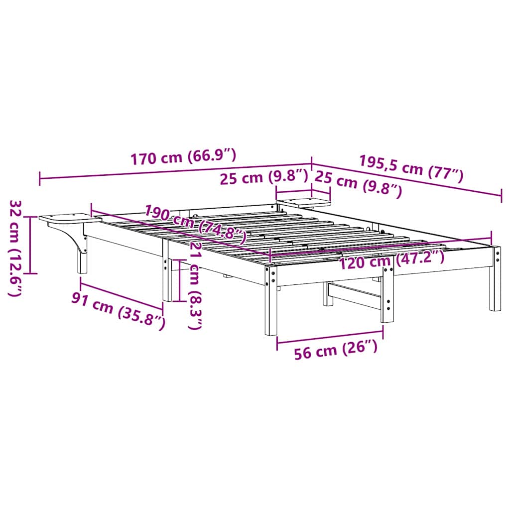 Sengestel Med Sengeborde Hvid 120 X 190 Cm Hvid - Billede 10