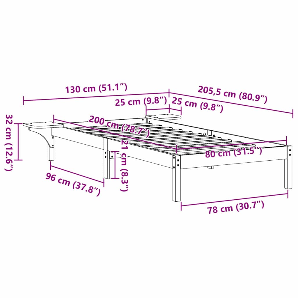 Sengestel Med Sengeborde Hvid 80 X 200 Cm Hvid - Billede 10