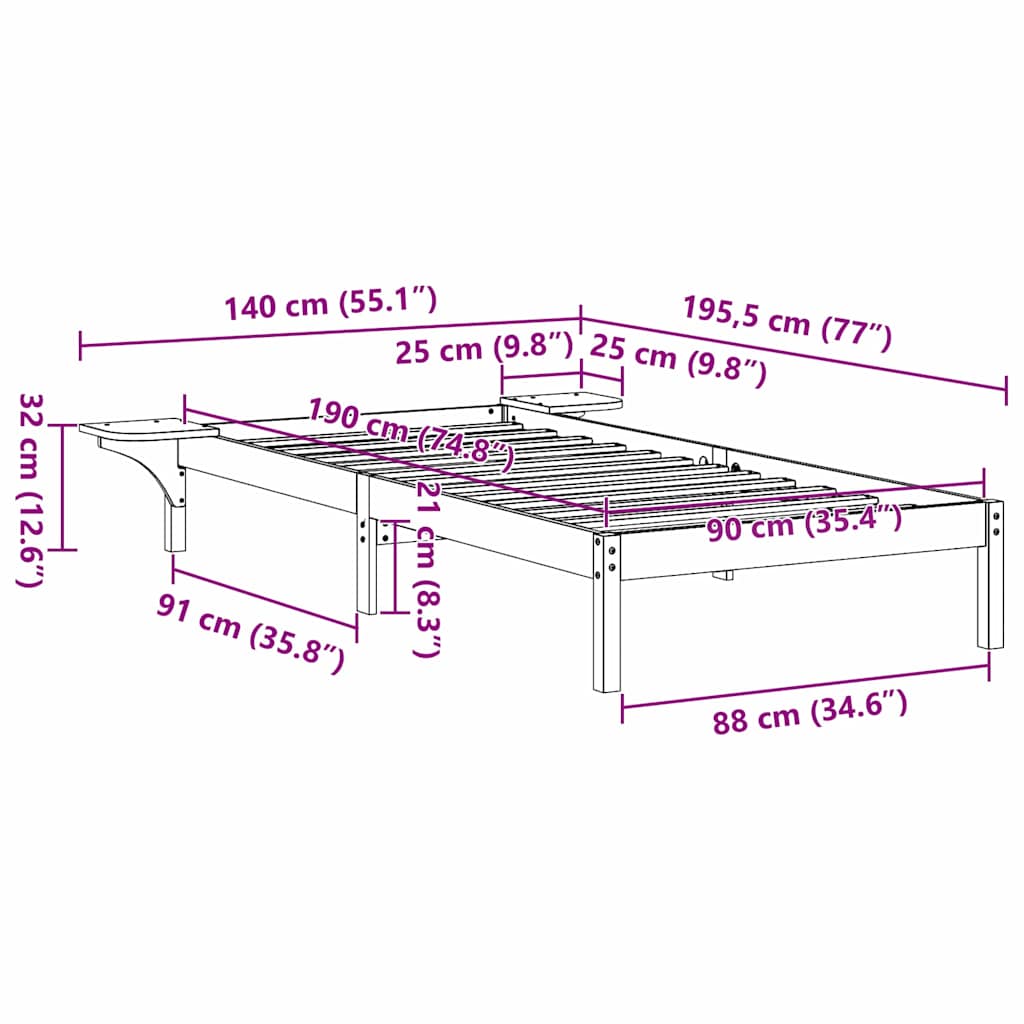 Sengestel Med Sengeborde Brun 90 X 190 Cm Gyldenbrun - Billede 10