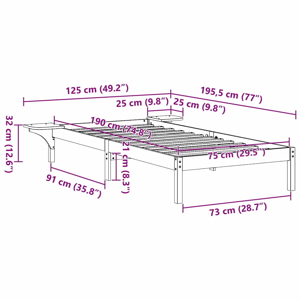 Sengestel Med Sengeborde Hvid 75 X 190 Cm Hvid - Billede 10