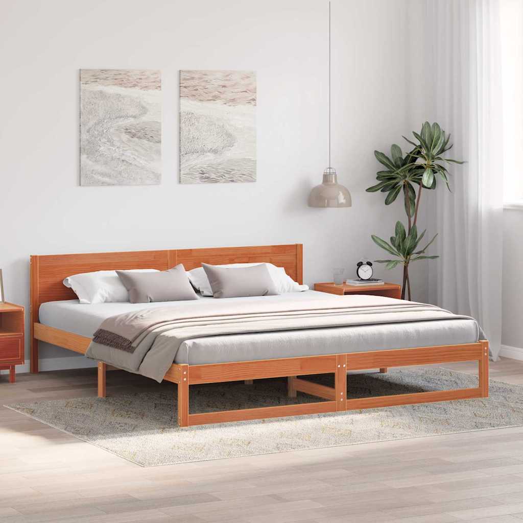 Sengestel Med Hovedgærde Brun 200 X 200 Cm Massivt Fyrretræ - Billede 4