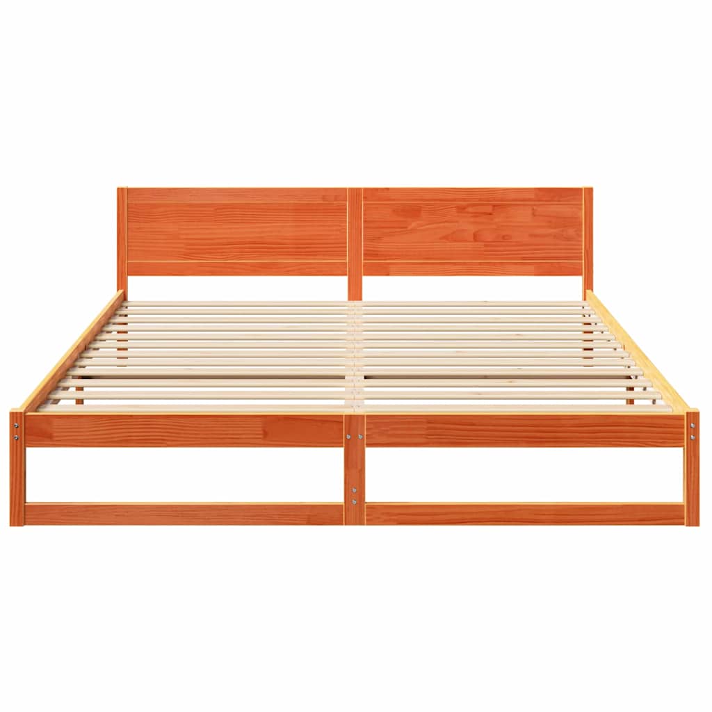 Sengestel Med Hovedgærde Brun 200 X 200 Cm Massivt Fyrretræ - Billede 5