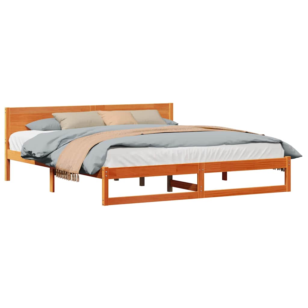 Sengestel Med Hovedgærde Brun 200 X 200 Cm Massivt Fyrretræ - Billede 3