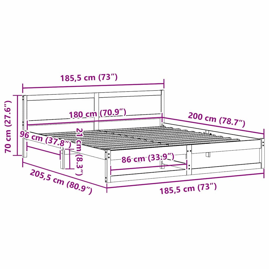 Sengestel Med Hovedgærde Brun 180 X 200 Cm Massivt Fyrretræ - Billede 10