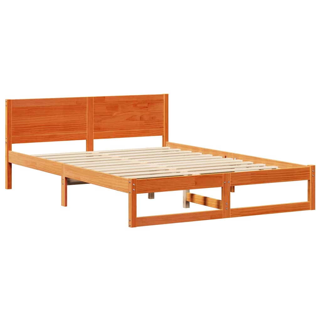 Sengestel Med Hovedgærde Brun 160 X 200 Cm Massivt Fyrretræ - Billede 2