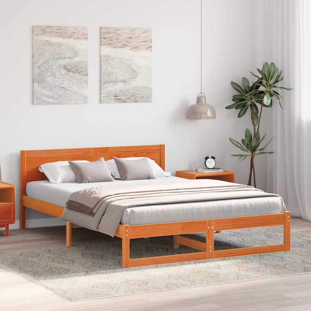 Sengestel Med Hovedgærde Brun 150 X 200 Cm Massivt Fyrretræ - Billede 4