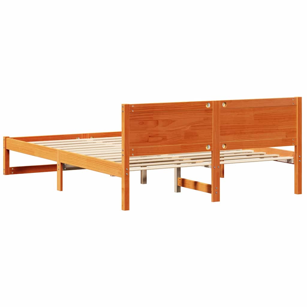 Sengestel Med Hovedgærde Brun 150 X 200 Cm Massivt Fyrretræ - Billede 7