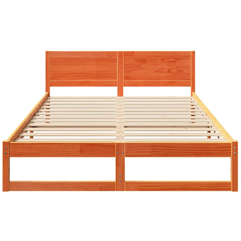 Sengestel Med Hovedgærde Brun 150 X 200 Cm Massivt Fyrretræ - Billede 5