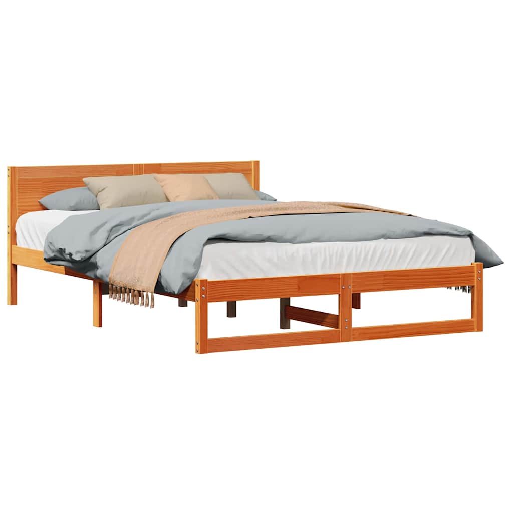 Sengestel Med Hovedgærde Brun 150 X 200 Cm Massivt Fyrretræ - Billede 3