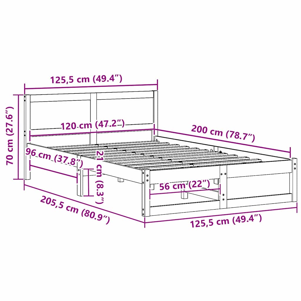 Sengestel Med Hovedgærde Brun 120 X 200 Cm Massivt Fyrretræ - Billede 10