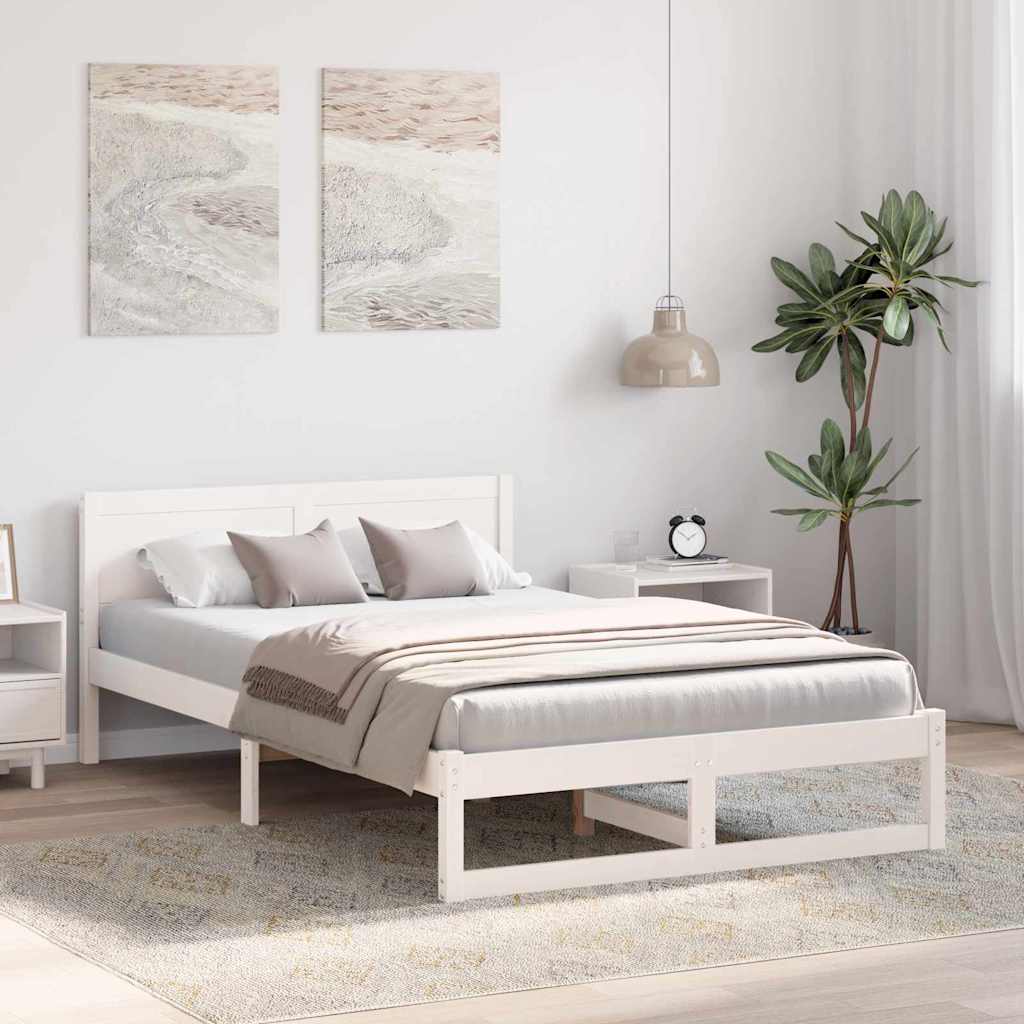 Sengestel Med Hovedgærde Hvid 120 X 200 Cm Massivt Fyrretræ - Billede 4