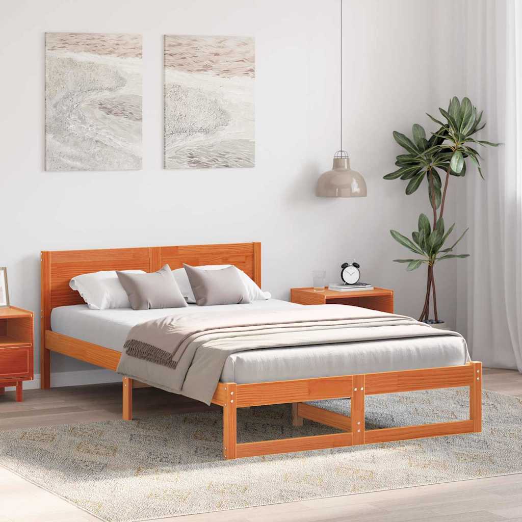 Sengestel Med Hovedgærde Brun 140 X 190 Cm Massivt Fyrretræ - Billede 4