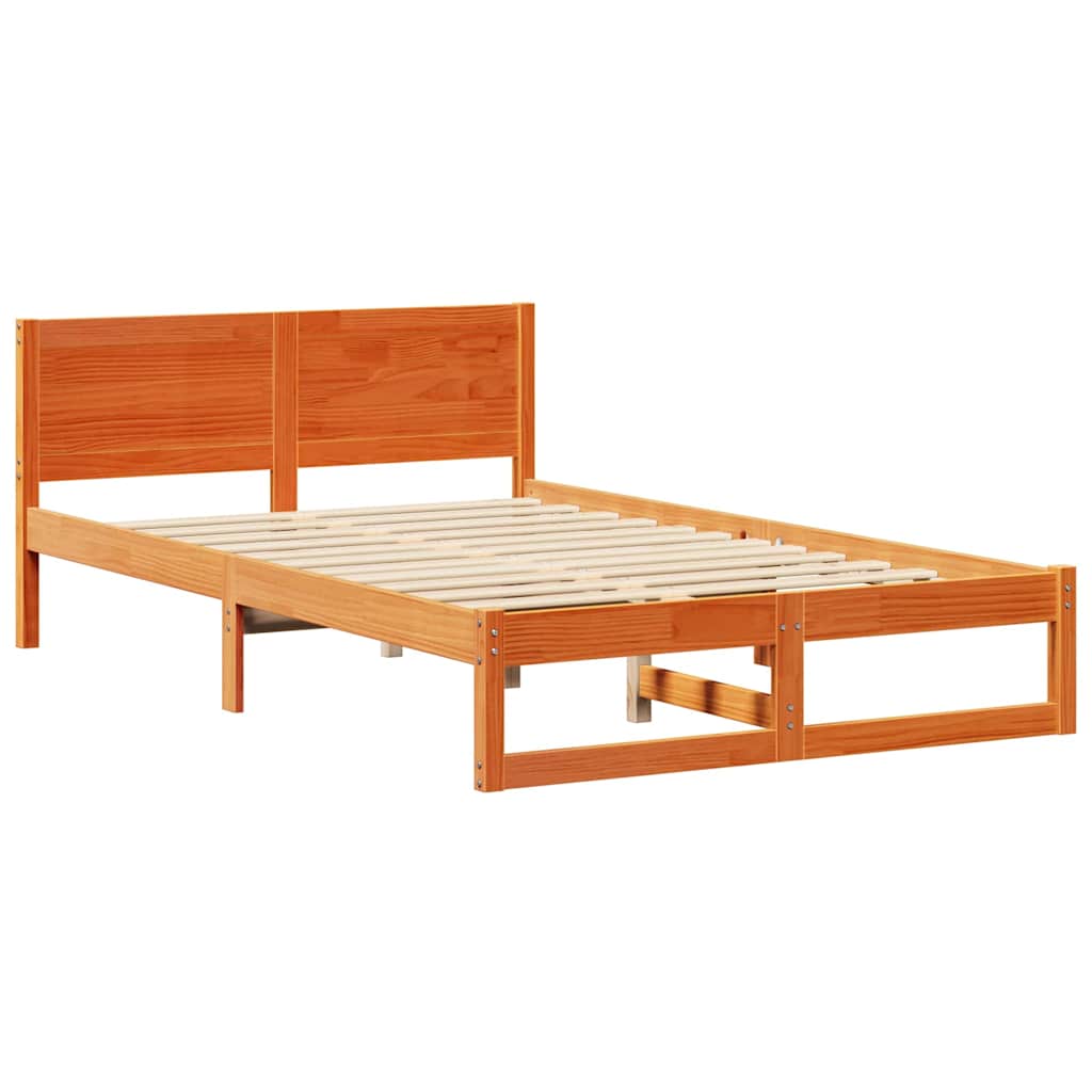 Sengestel Med Hovedgærde Brun 140 X 190 Cm Massivt Fyrretræ - Billede 2