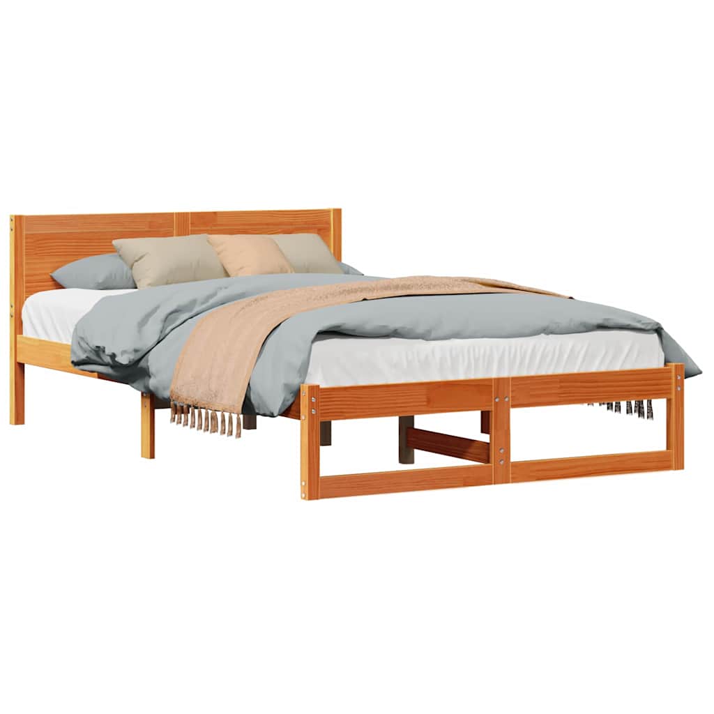 Sengestel Med Hovedgærde Brun 140 X 190 Cm Massivt Fyrretræ - Billede 3