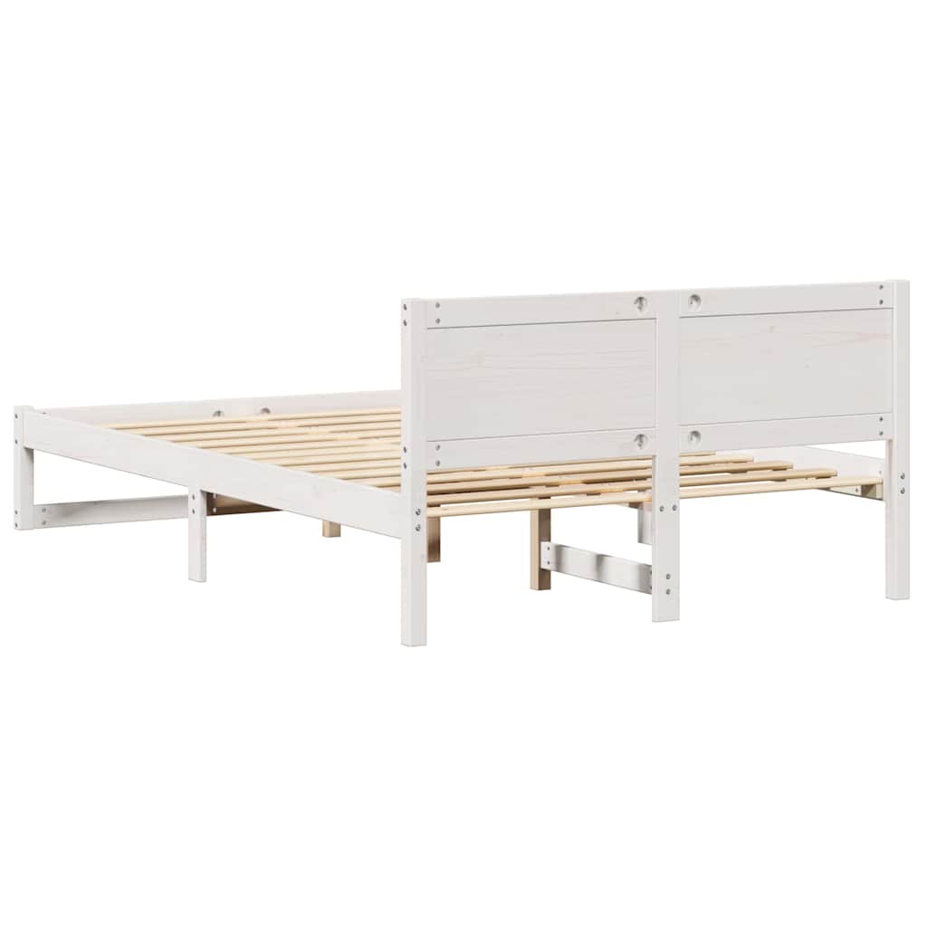 Sengestel Med Hovedgærde Hvid 135 X 190 Cm Massivt Fyrretræ - Billede 7