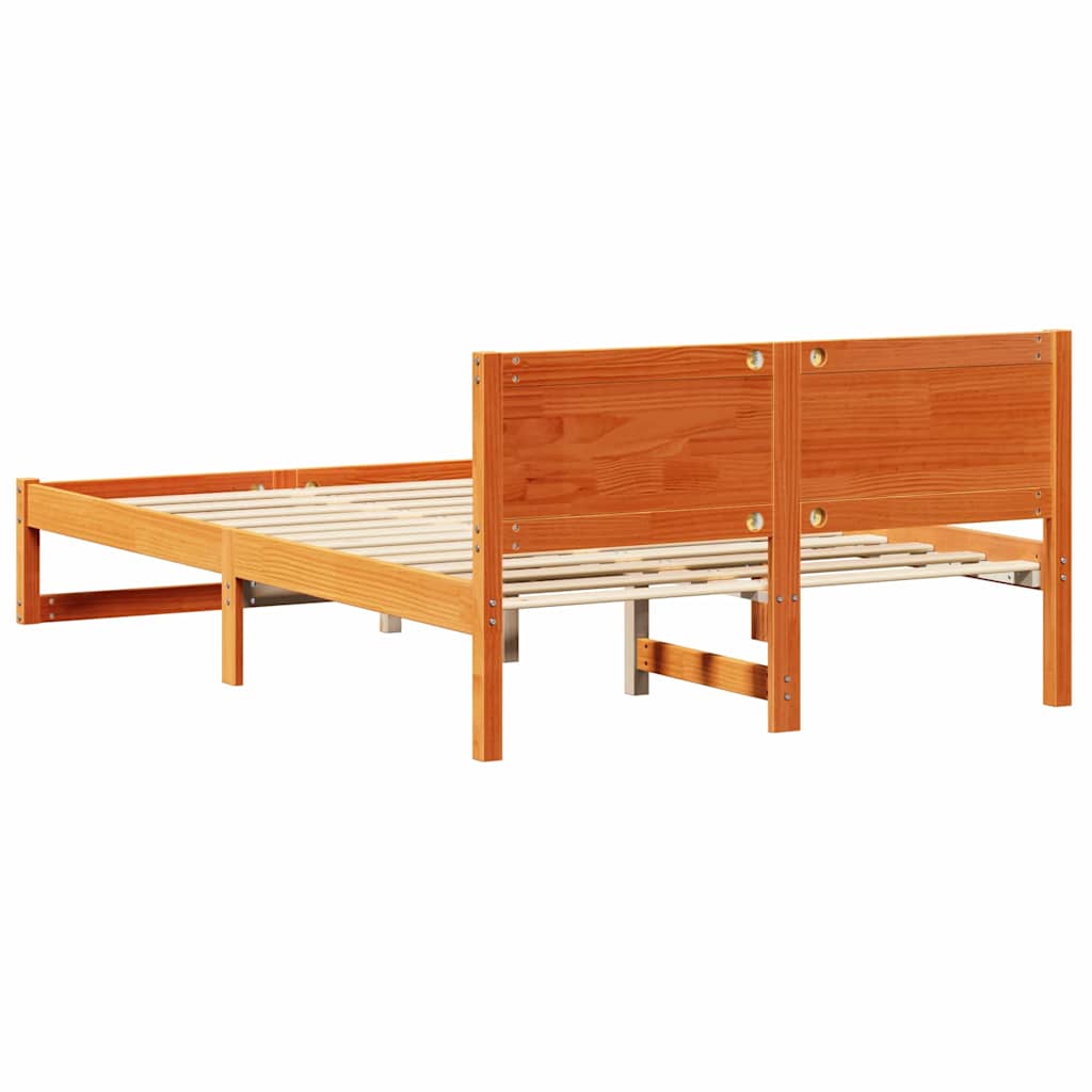Sengestel Med Hovedgærde Brun 135 X 190 Cm Massivt Fyrretræ - Billede 7