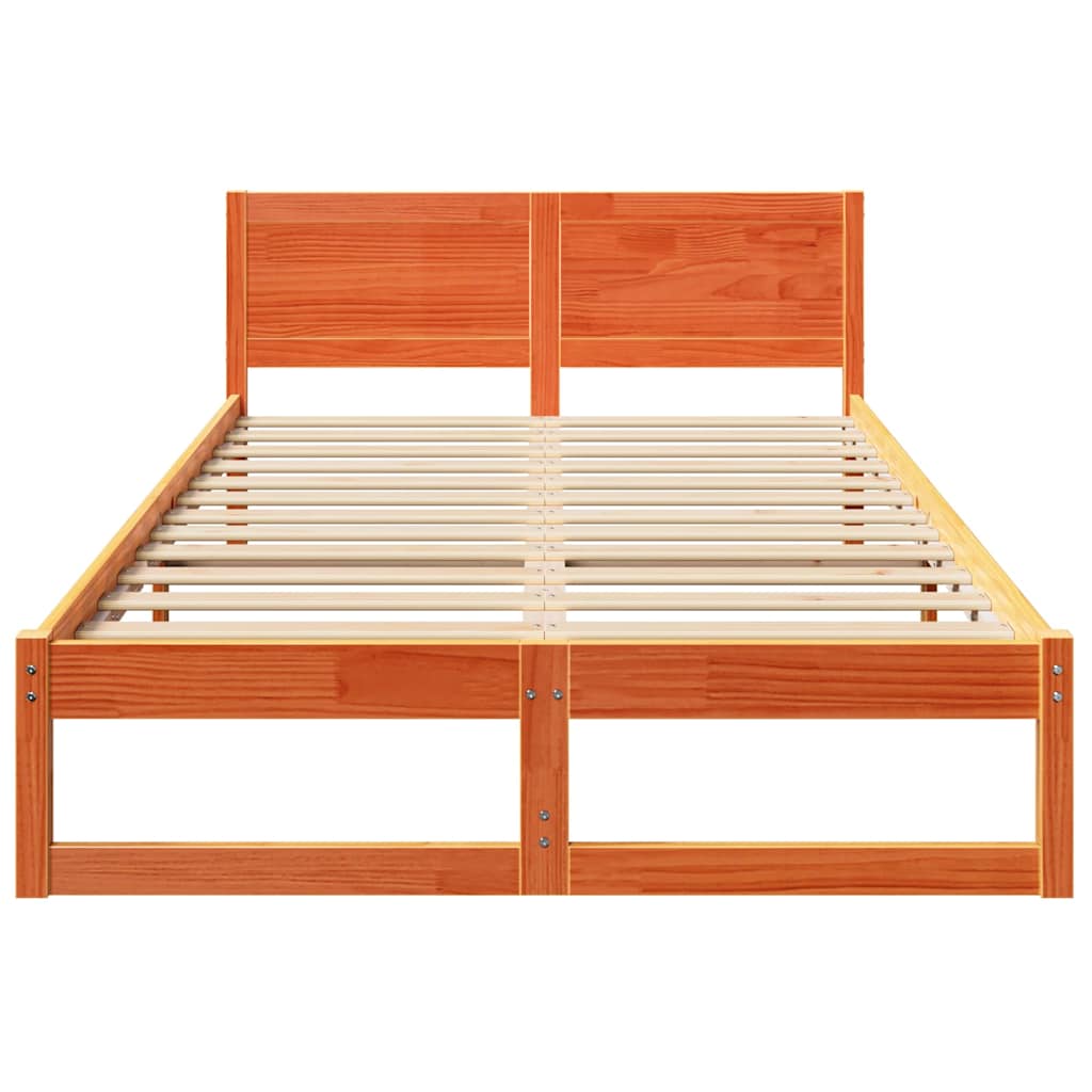 Sengestel Med Hovedgærde Brun 135 X 190 Cm Massivt Fyrretræ - Billede 5