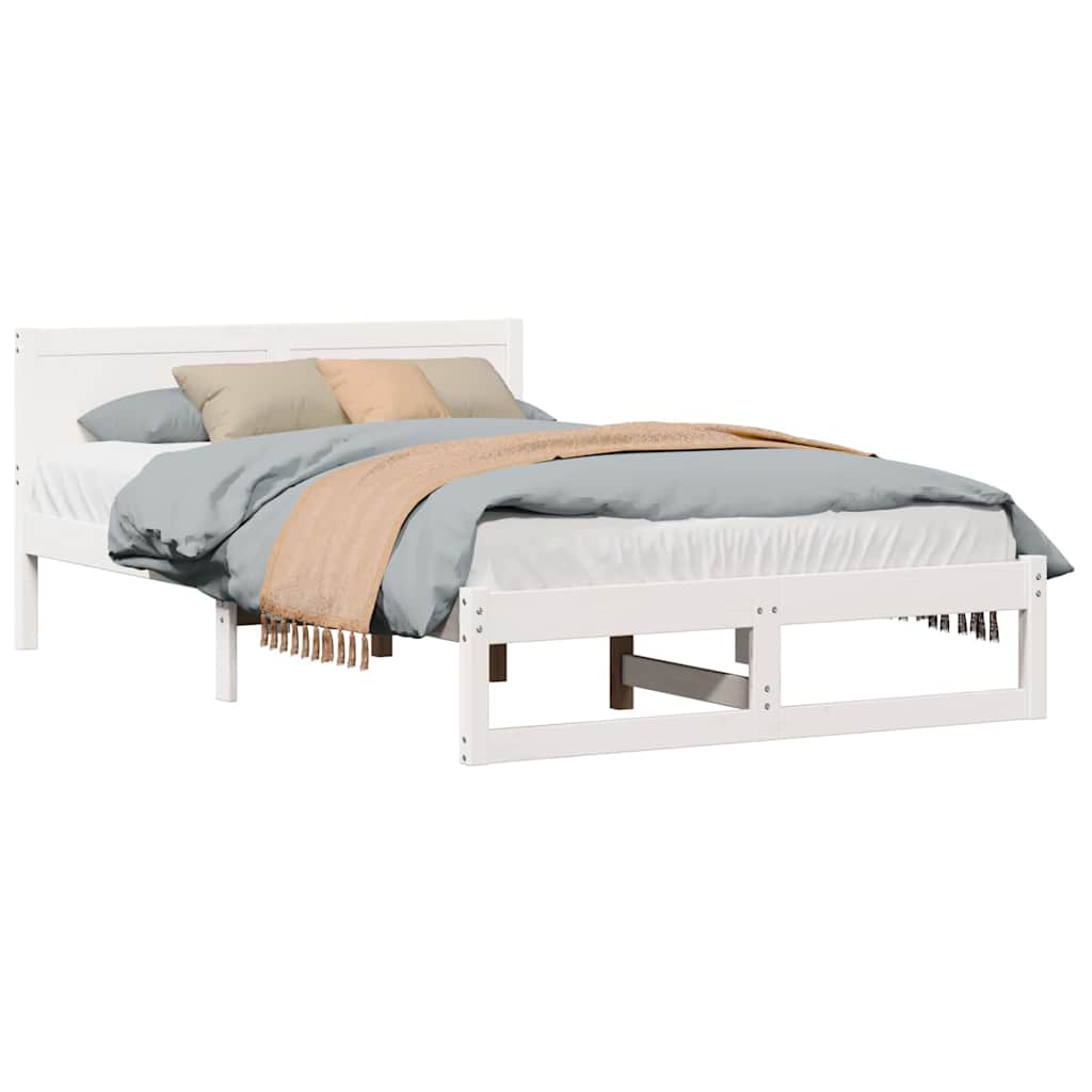 Sengestel Med Hovedgærde Hvid 120 X 190 Cm Massivt Fyrretræ - Billede 3