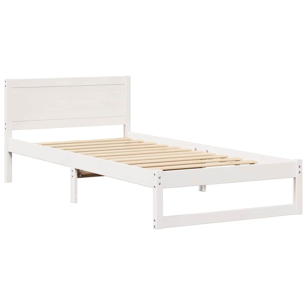 Sengestel Med Hovedgærde Hvid 100 X 200 Cm Massivt Fyrretræ - Billede 2