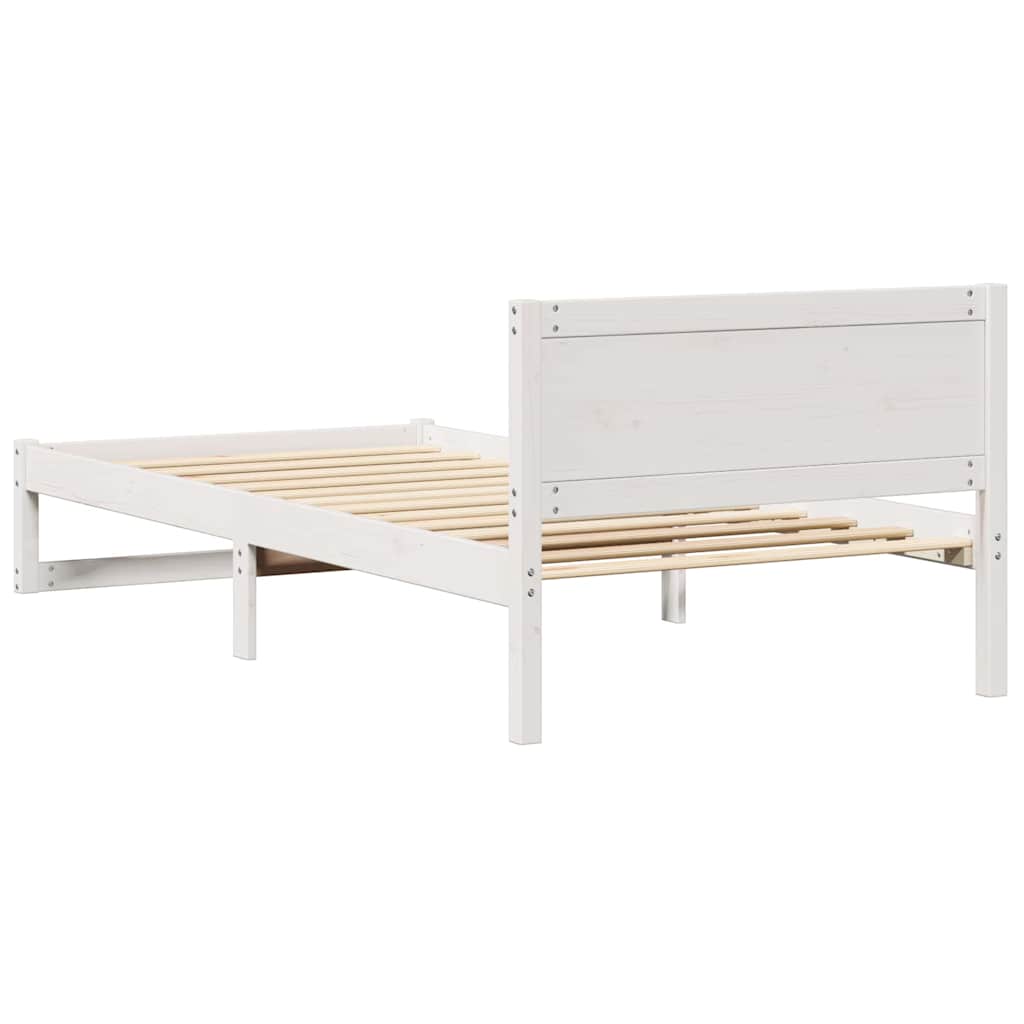 Sengestel Med Hovedgærde Hvid 100 X 200 Cm Massivt Fyrretræ - Billede 7