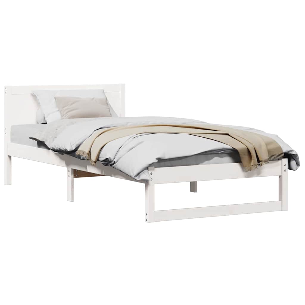 Sengestel Med Hovedgærde Hvid 100 X 200 Cm Massivt Fyrretræ - Billede 3