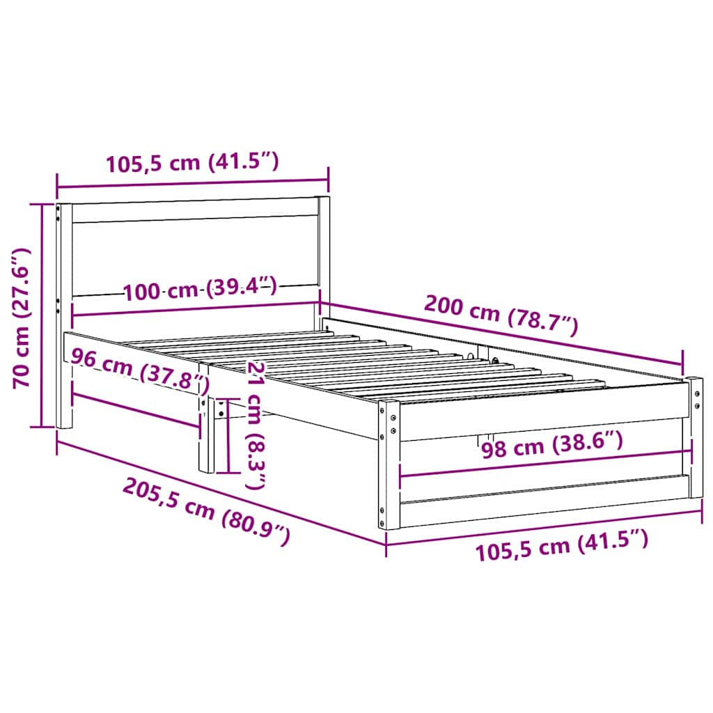 Sengestel Med Hovedgærde Brun 100 X 200 Cm Massivt Fyrretræ - Billede 10