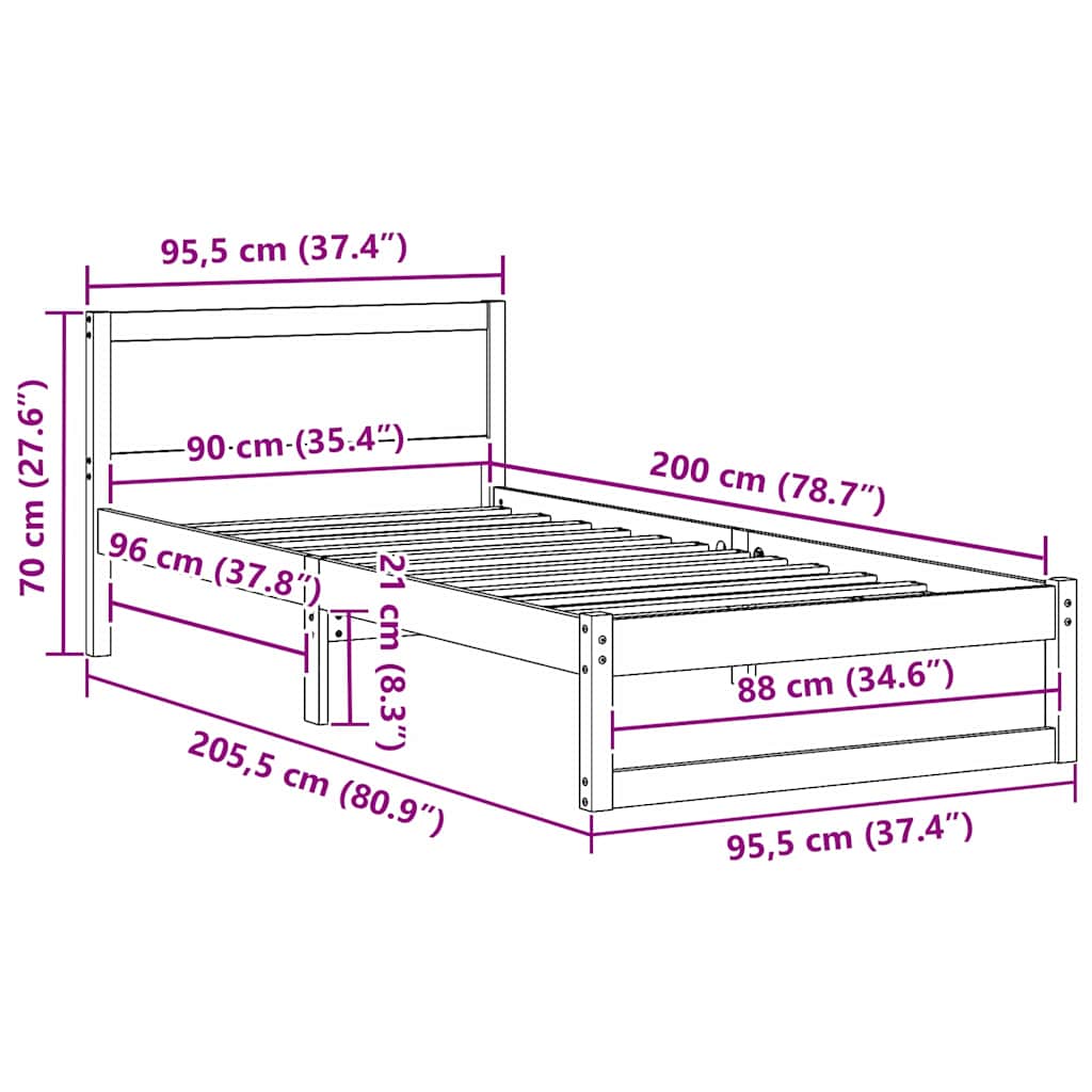 Sengestel Med Hovedgærde Brun 90 X 200 Cm Massivt Fyrretræ - Billede 10