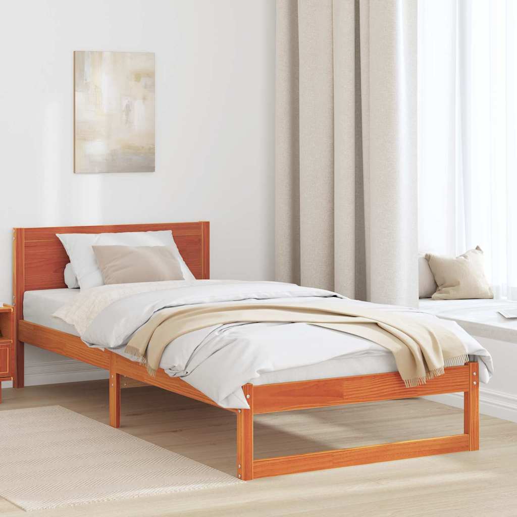 Sengestel Med Hovedgærde Brun 80 X 200 Cm Massivt Fyrretræ - Hovedbillede