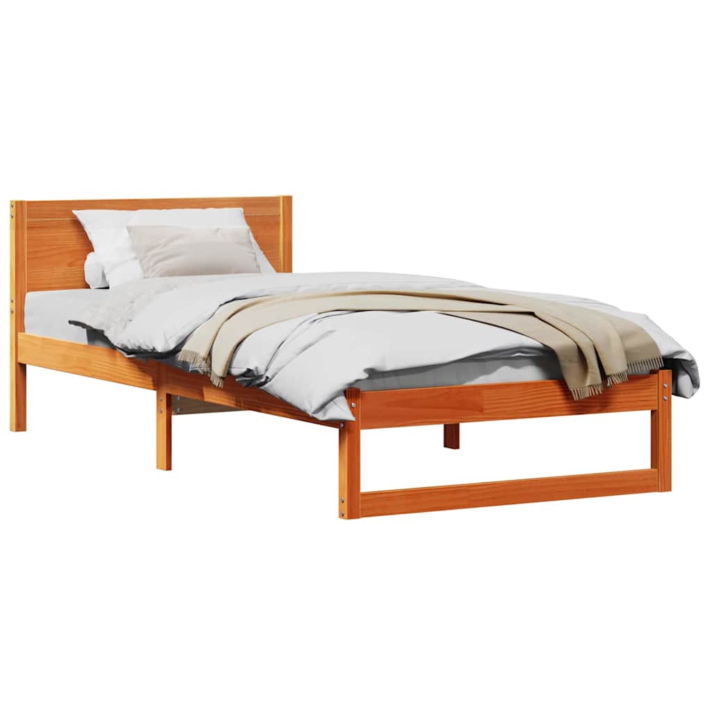 Sengestel Med Hovedgærde Brun 90 X 190 Cm Massivt Fyrretræ - Billede 3