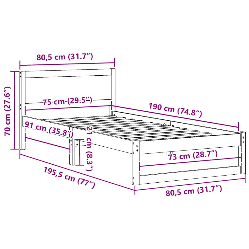 Sengestel Med Hovedgærde Brun 75 X 190 Cm Massivt Fyrretræ - Billede 10