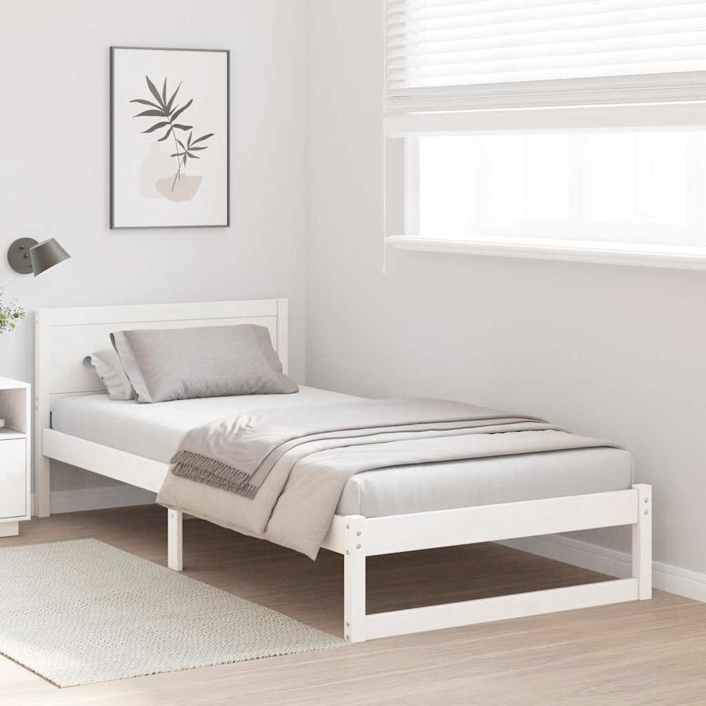 Sengestel Med Hovedgærde Hvid 75 X 190 Cm Massivt Fyrretræ - Billede 4