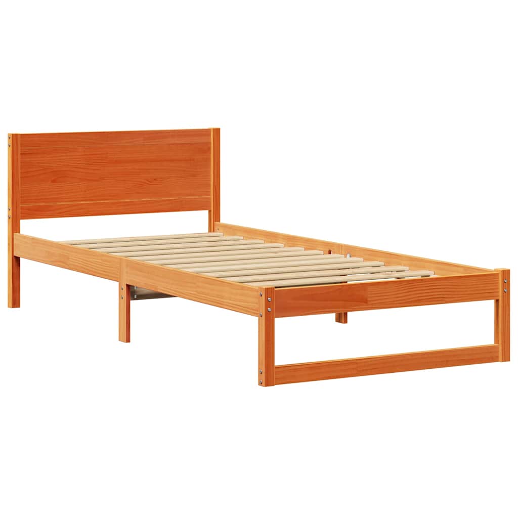 Sengestel Med Hovedgærde Brun 75 X 190 Cm Massivt Fyrretræ - Billede 2