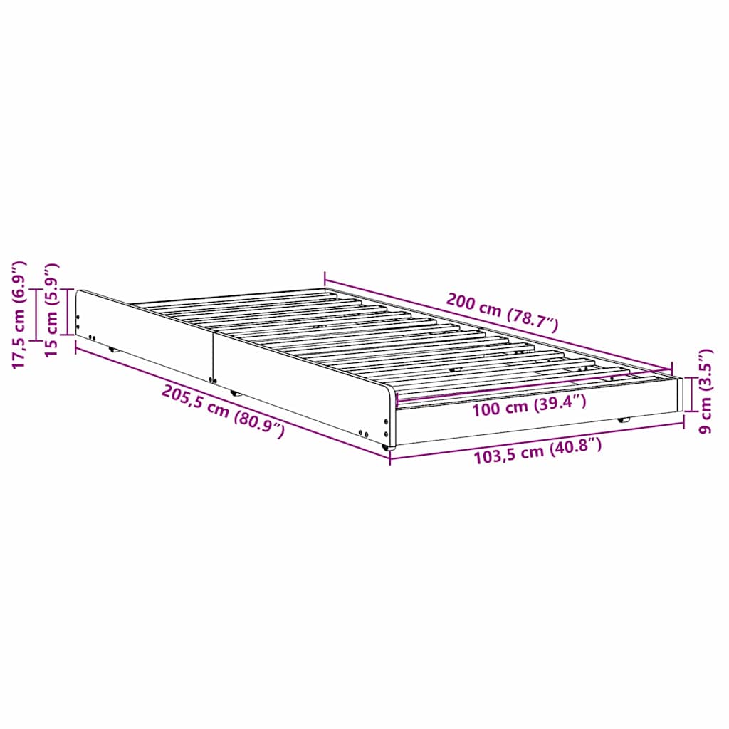 Sengestel Brun 100 X 200 Cm Massivt Fyrretræ - Billede 12