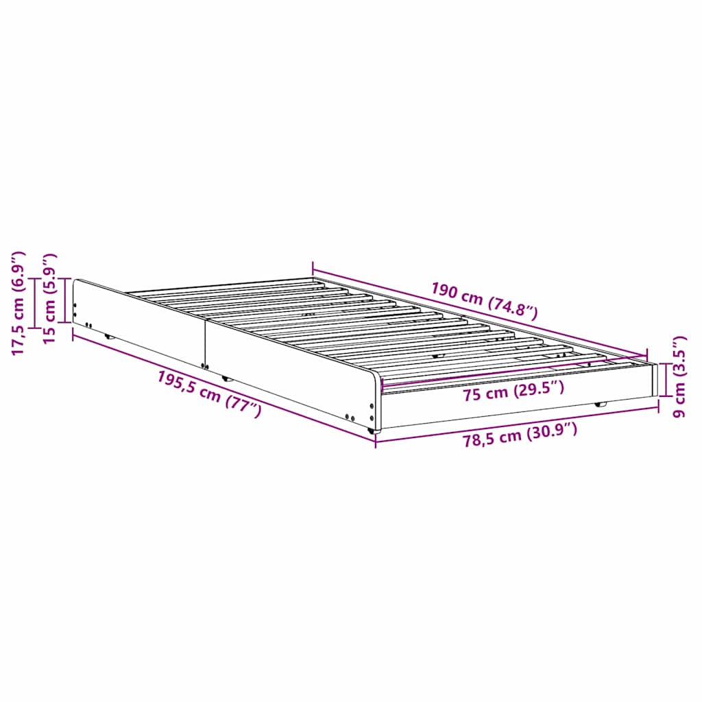 Sengestel Brun 75 X 190 Cm Massivt Fyrretræ - Billede 11