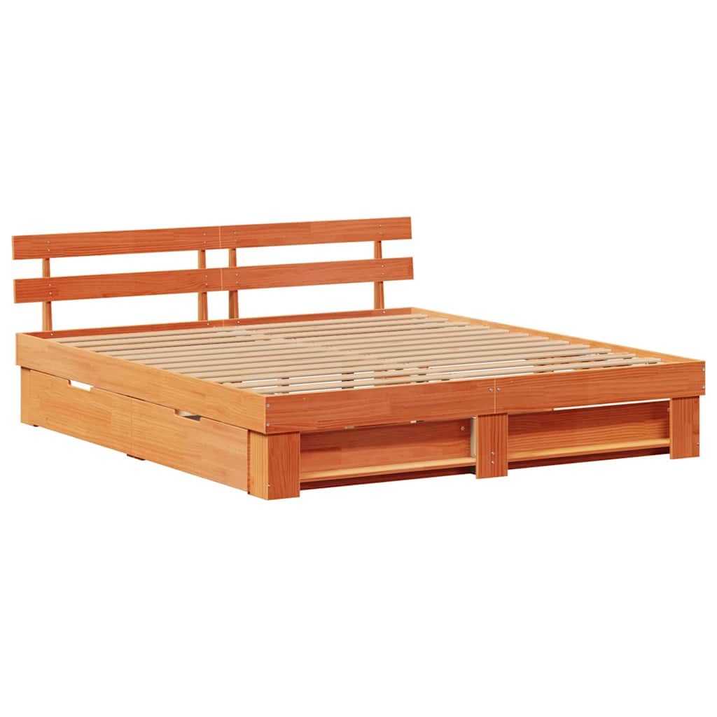 Sengestel Med Skuffe Gyldenbrun 200 X 200 Cm Massivt Fyrretræ - Billede 2