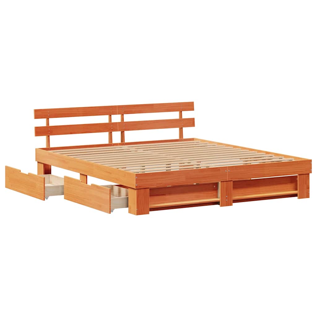 Sengestel Med Skuffe Gyldenbrun 200 X 200 Cm Massivt Fyrretræ - Billede 6