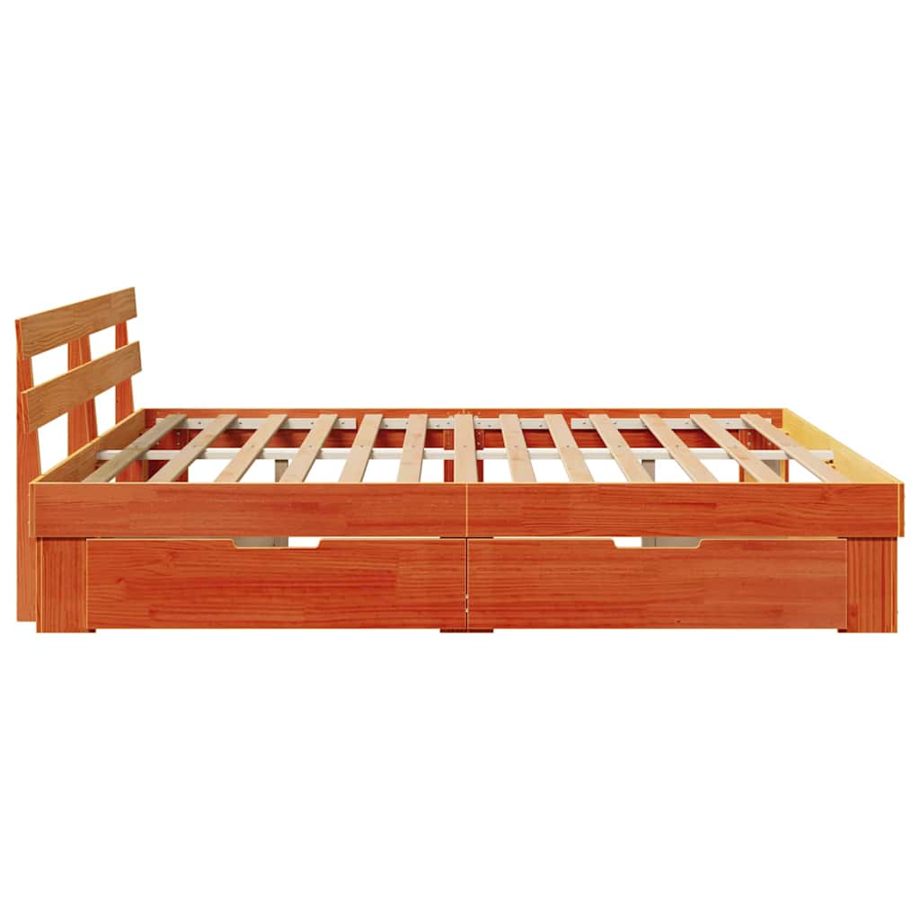 Sengestel Med Skuffe Gyldenbrun 200 X 200 Cm Massivt Fyrretræ - Billede 9