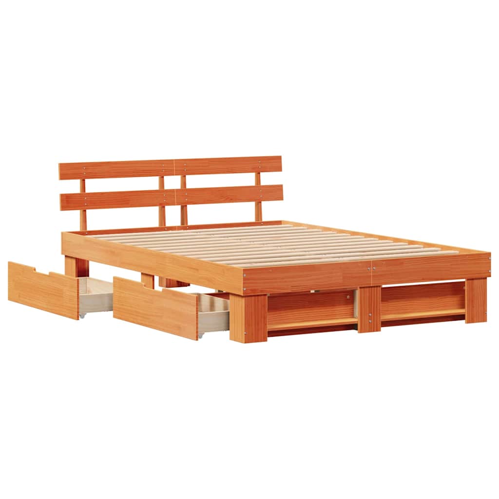 Sengestel Med Skuffe Gyldenbrun 150 X 200 Cm Massivt Fyrretræ - Billede 6