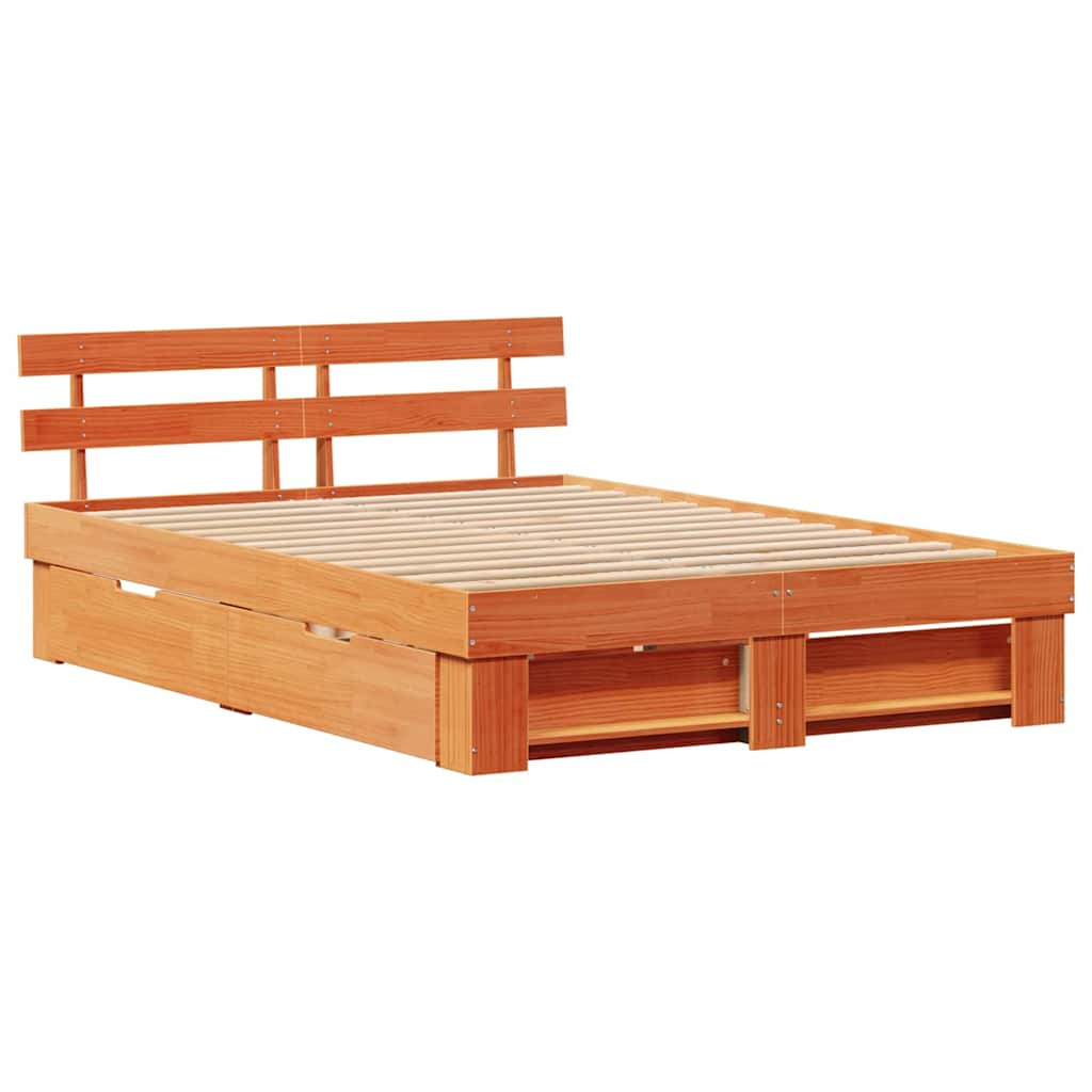 Sengestel Med Skuffe Gyldenbrun 140 X 200 Cm Massivt Fyrretræ - Billede 2