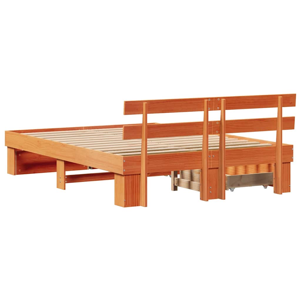Sengestel Med Skuffe Gyldenbrun 140 X 200 Cm Massivt Fyrretræ - Billede 10