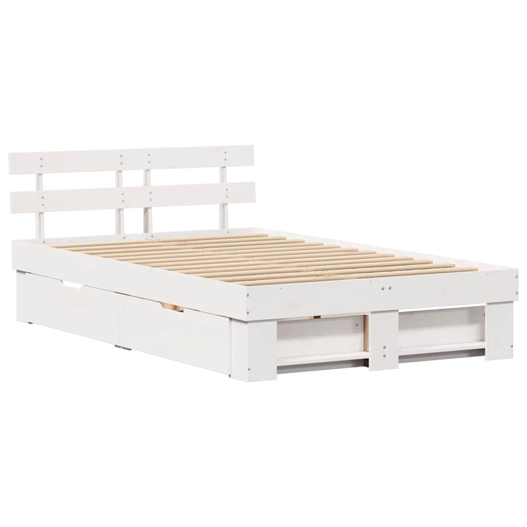 Sengestel Med Hovedgærde Hvid 120 X 200 Cm Massivt Fyrretræ - Billede 2